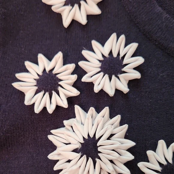 Christopher & Banks Navy Blue Cardigan with White Floral Accents - Picture 8 of 9